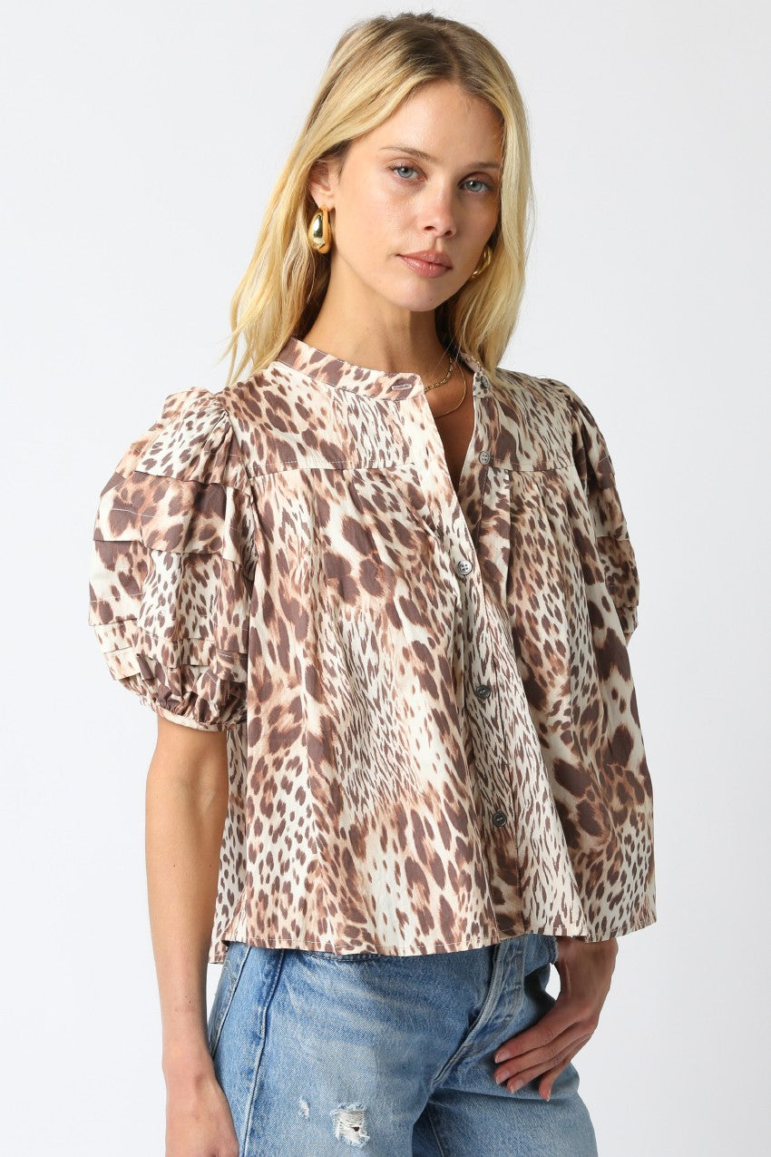 Women’s cotton leopard button-down blouse