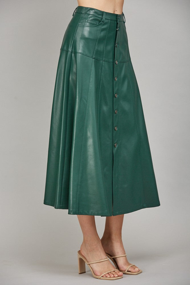 Chic and versatile, the Rosalind skirt combines sleek faux leather with a flattering A-line silhouette.