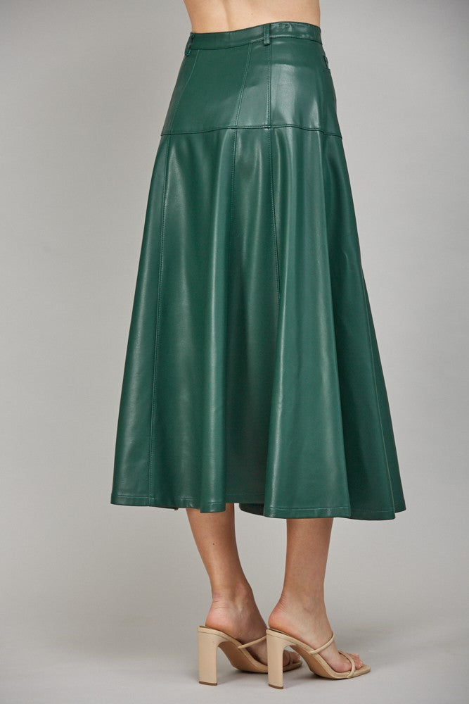 Chic and versatile, the Rosalind skirt combines sleek faux leather with a flattering A-line silhouette.