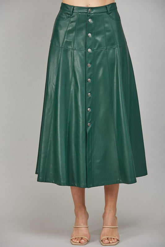 Chic and versatile, the Rosalind skirt combines sleek faux leather with a flattering A-line silhouette.