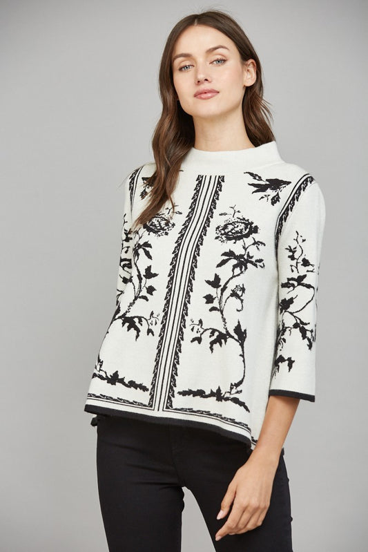 Elowen Border Jacquard Mockneck Sweater