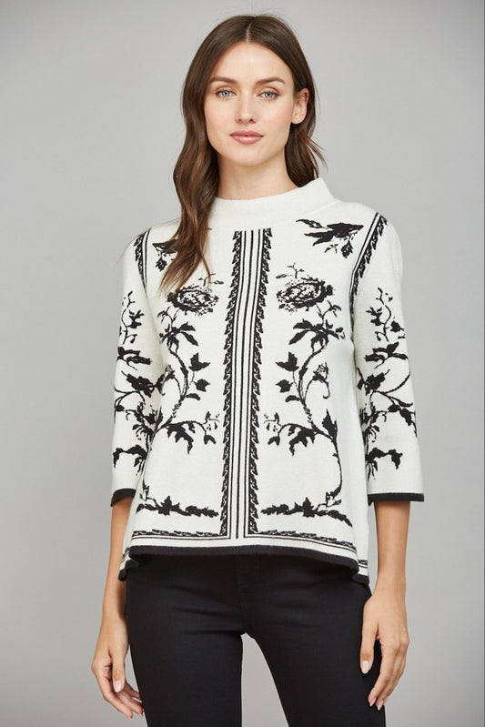 Elowen Border Jacquard Mockneck Sweater