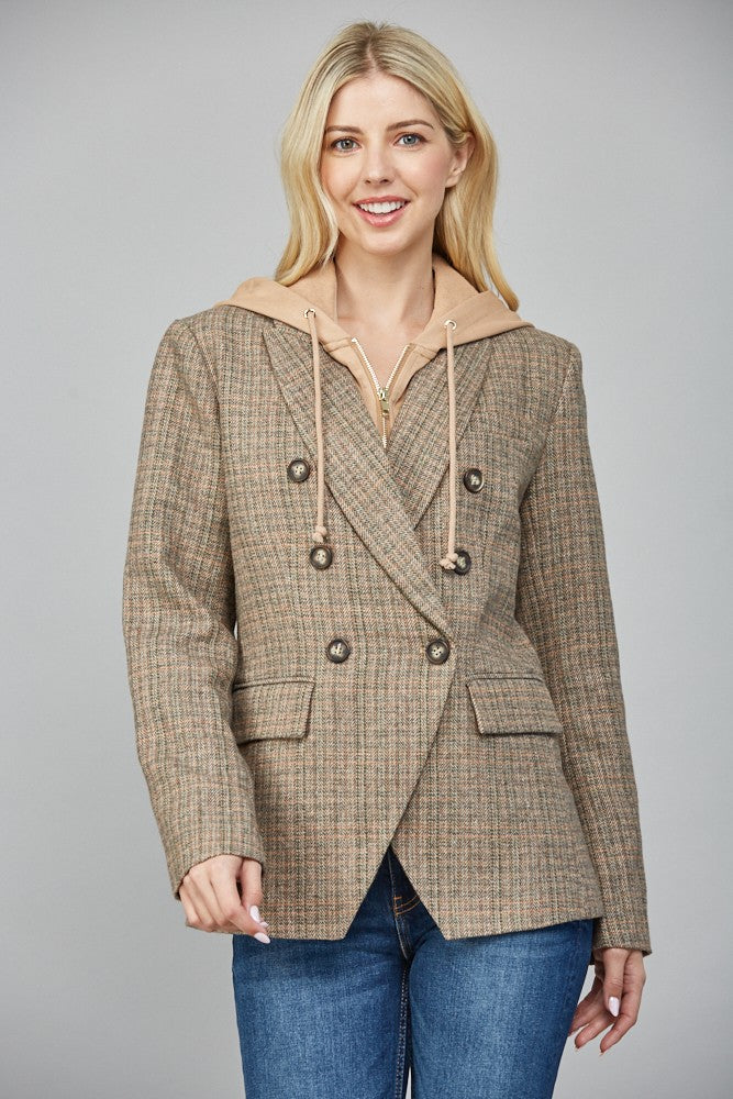 Tailored sophistication—Camden is a timeless herringbone blazer with a modern double-breasted cut.