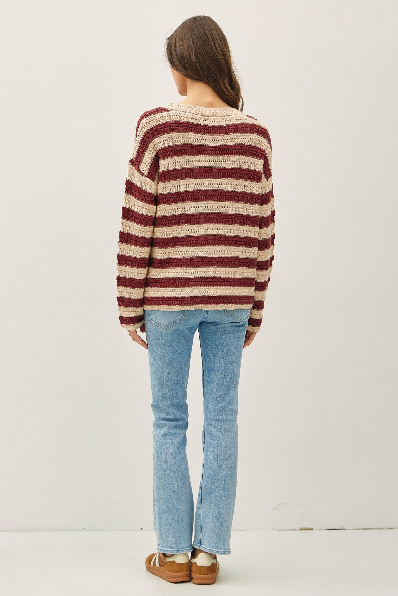 Lorette Striped Crochet Knit Sweater