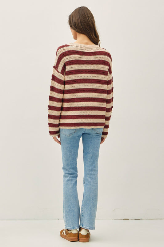 Lorette Striped Crochet Knit Sweater