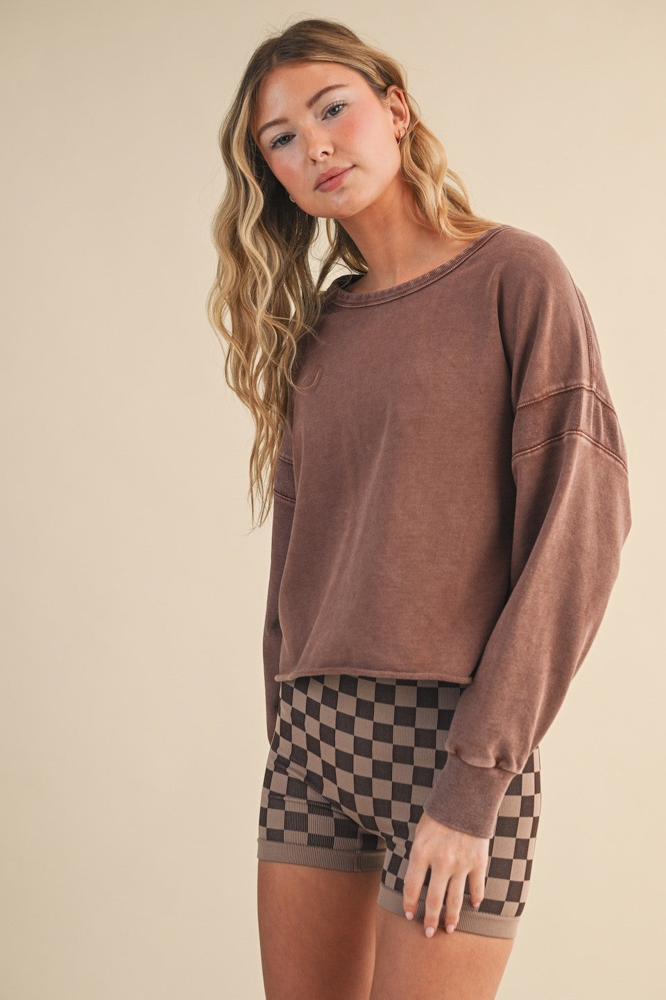 Oversized mineral wash sweatshirt with cutout back
