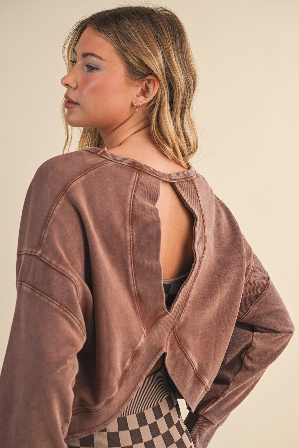 Oversized mineral wash sweatshirt with cutout back