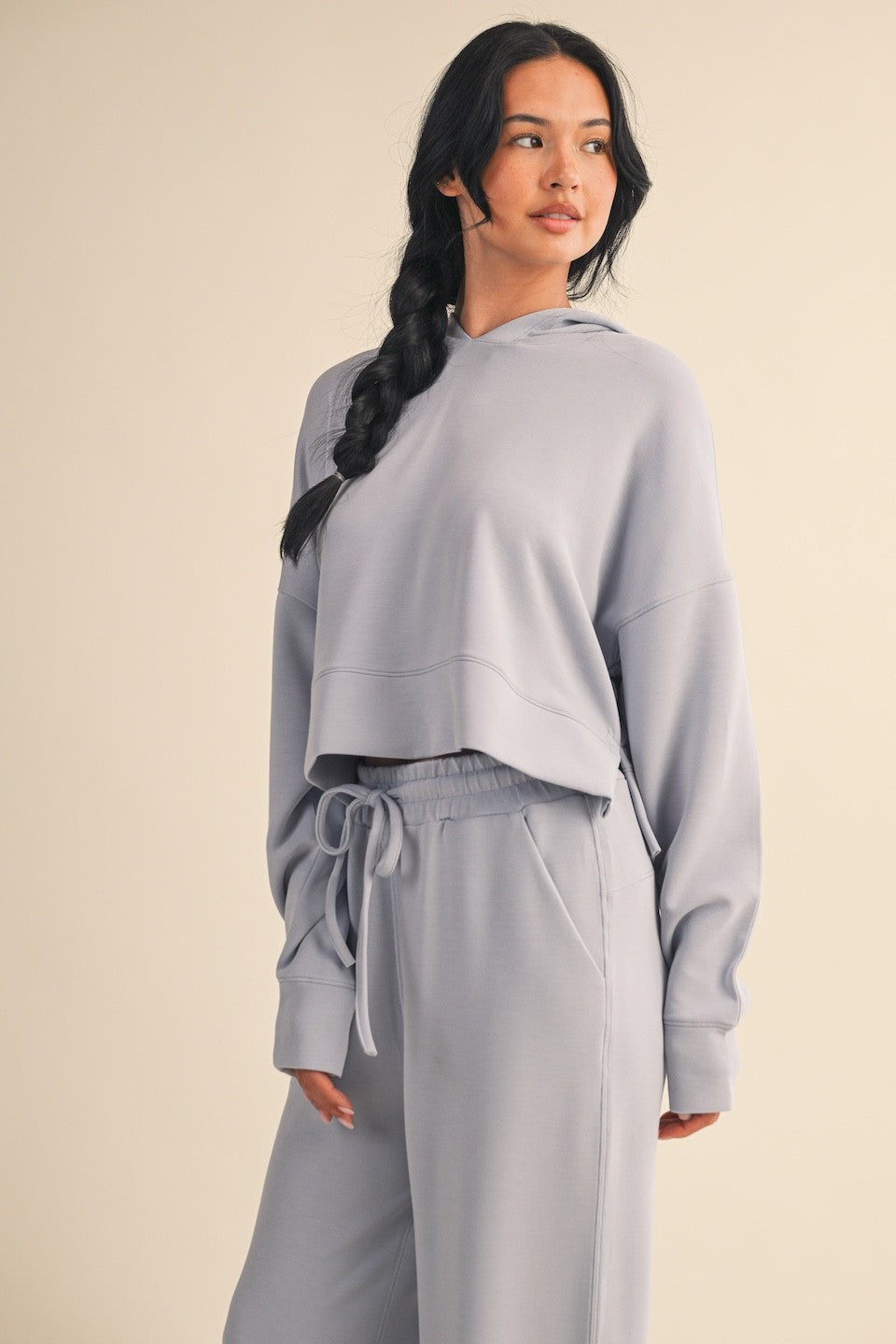 Cloud-soft comfort meets elevated athleisure in The Haven Air Scuba Oversized Crop Hoodie