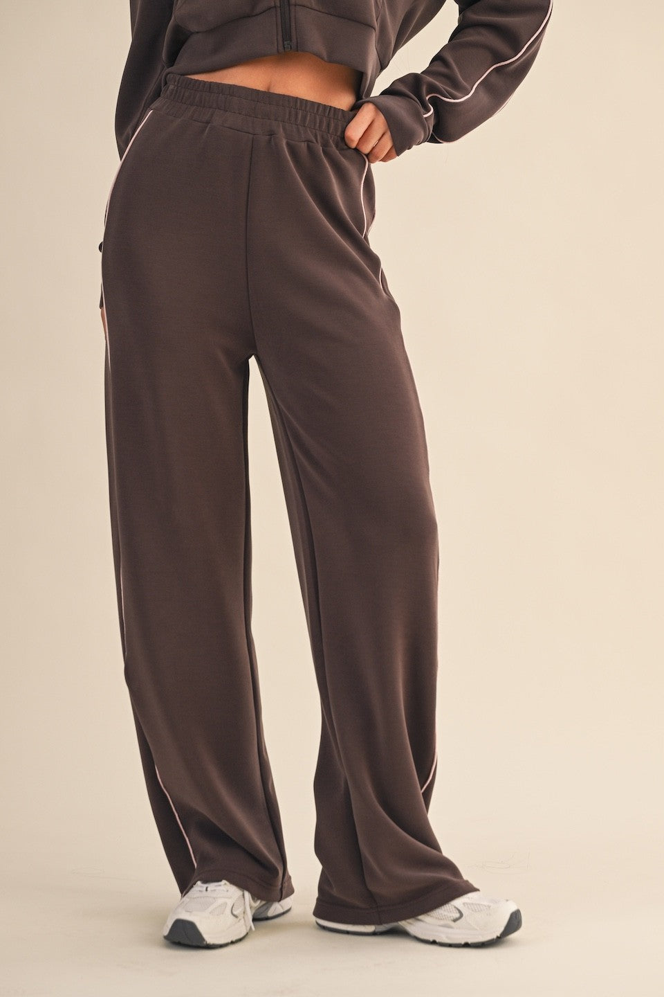 Super Soft Air Scuba Wide Leg Pants with Side Piping