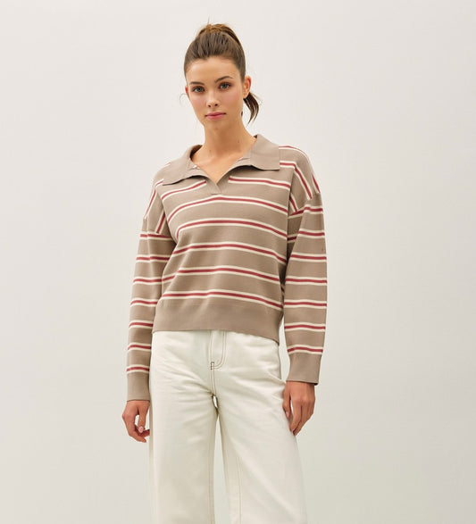 Renata Striped Polo Collar Sweater