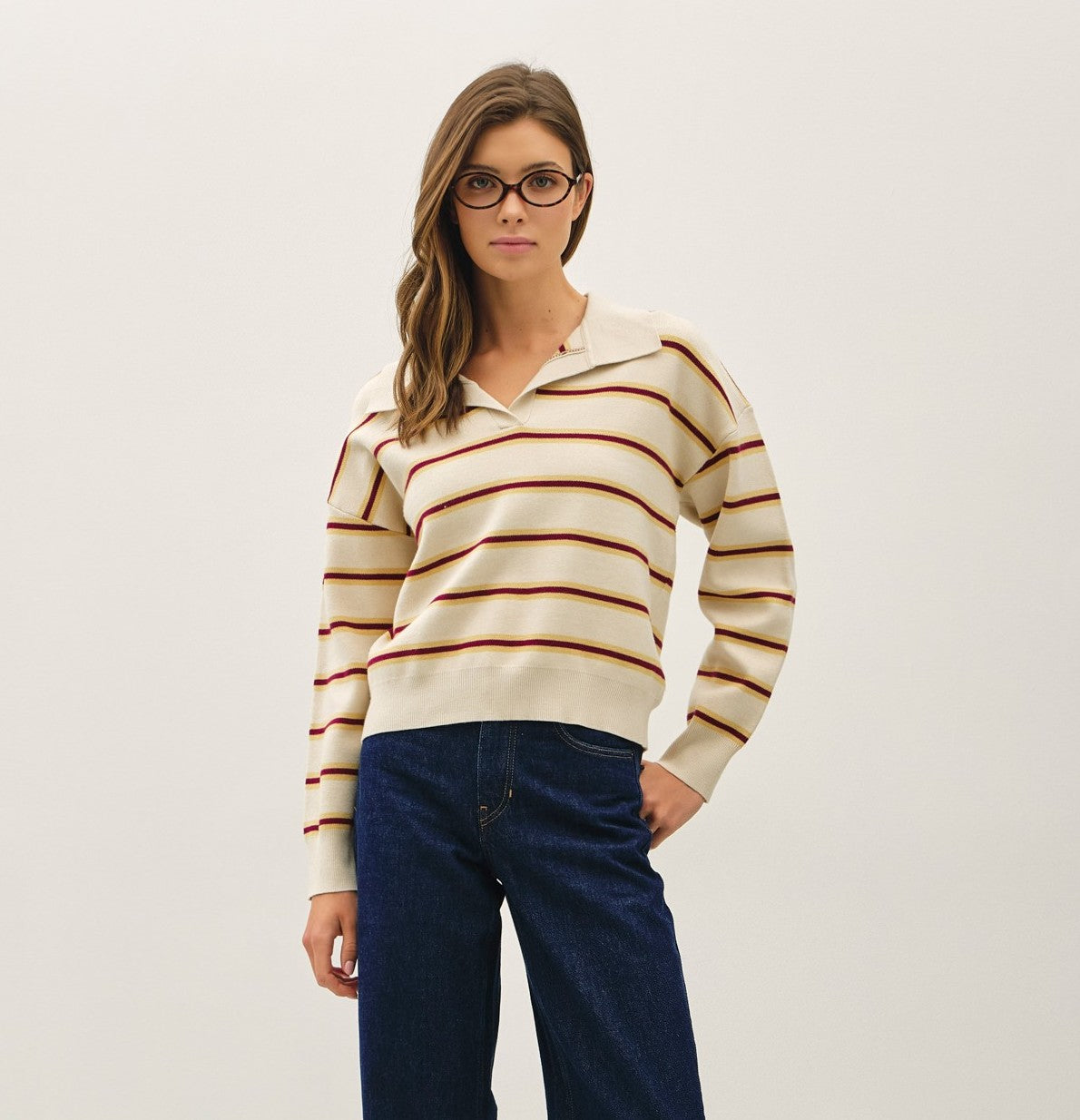 Renata Striped Polo Collar Sweater
