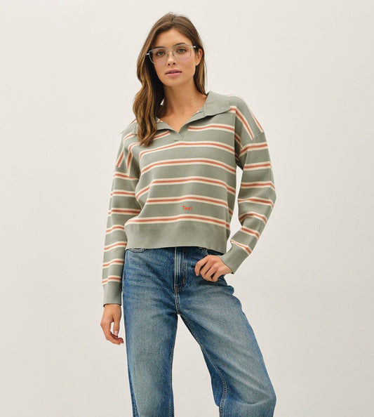 Renata Striped Polo Collar Sweater
