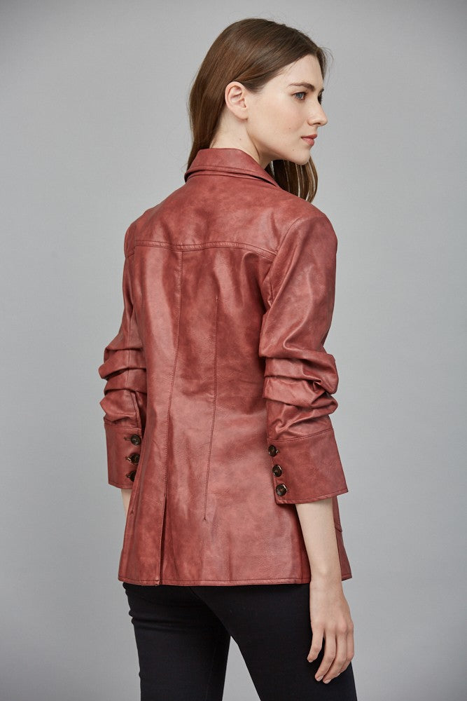 Vivian Scrunched Sleeve Faux Leather Blazer