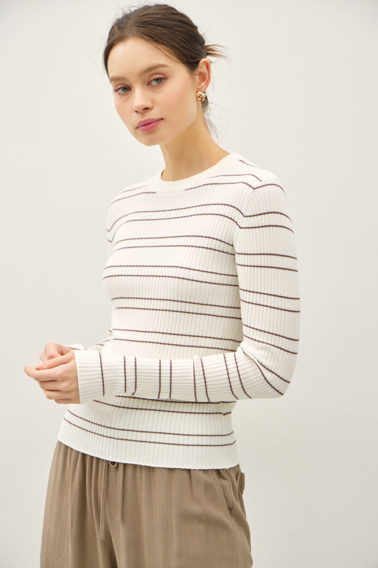 Classic and sporty, the Elowen sweater features timeless stripes in a slim, flattering fit.