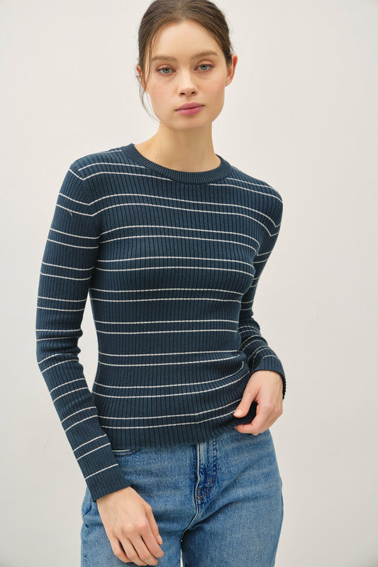 Classic and sporty, the Elowen sweater features timeless stripes in a slim, flattering fit.