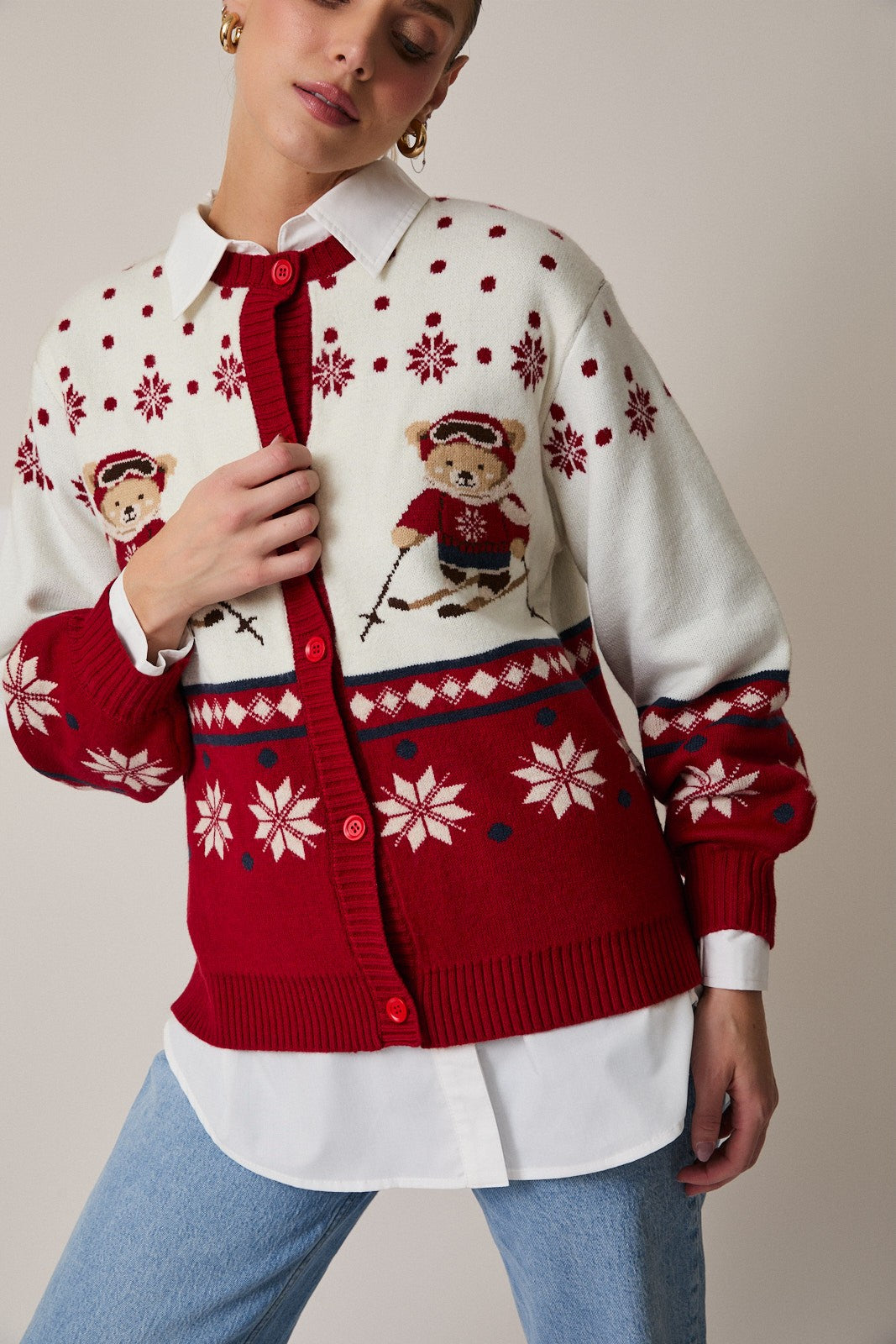 The Tinsley Ski Bear Button-Up Cardigan