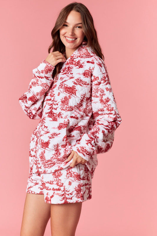 The Noelle Quilted Velour Hoodie Sweatshirt