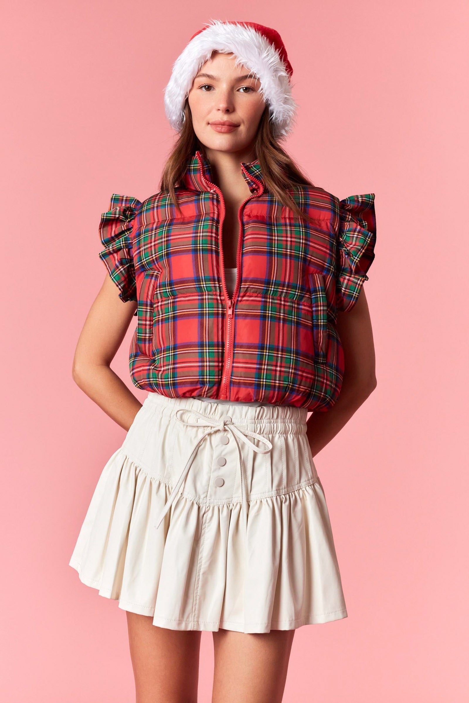 The Elowen Holiday Plaid Puffer Vest