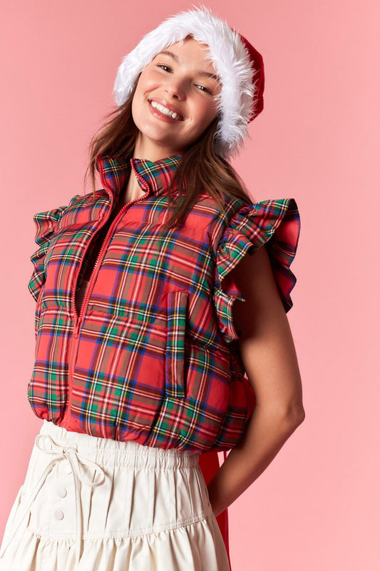 The Elowen Holiday Plaid Puffer Vest