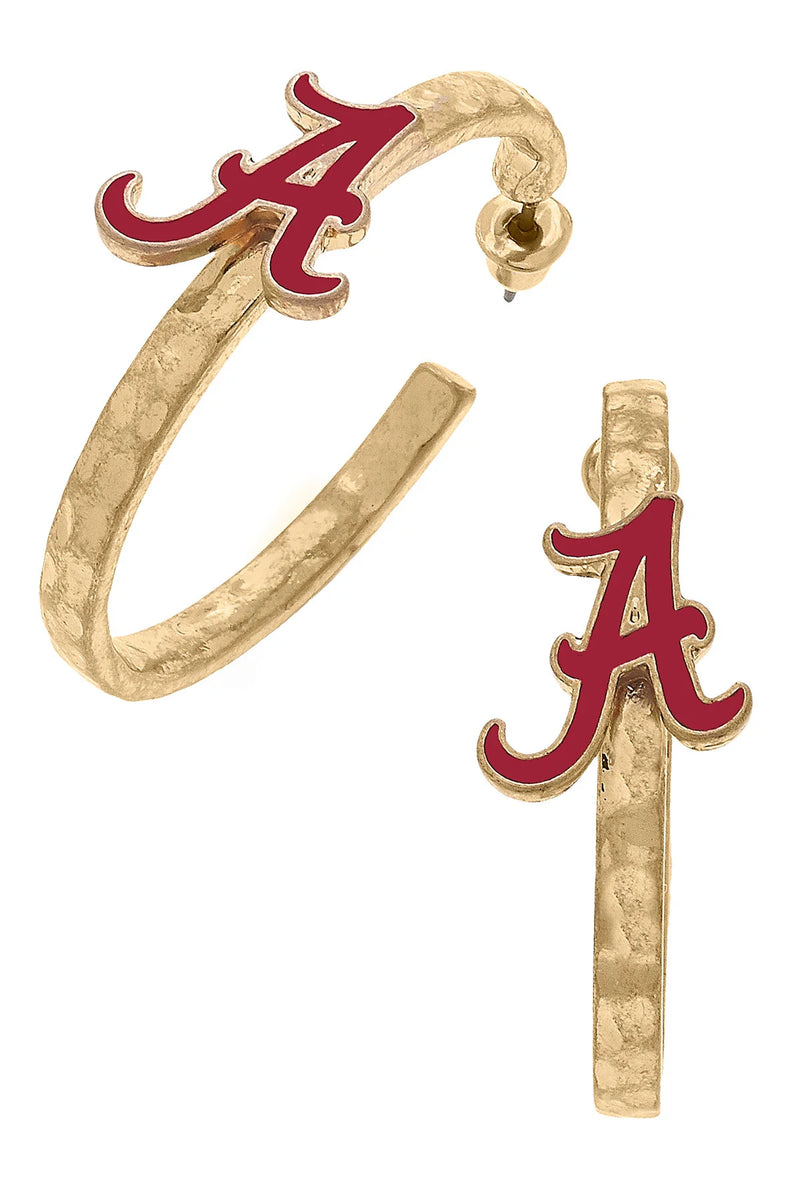 Alabama Crimson Tide Enamel Logo Hoop Earrings in Crimson