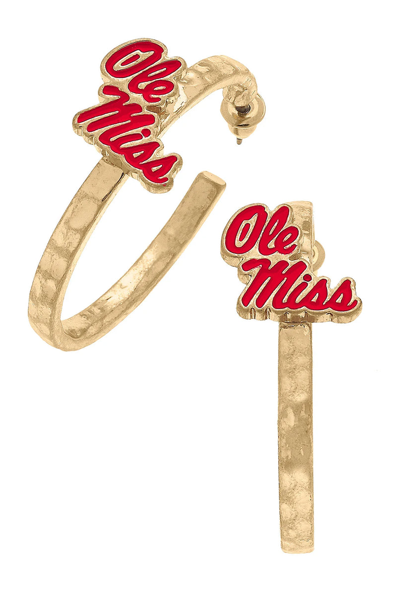 Ole Miss Rebels Enamel Logo Hoop Earrings in Red