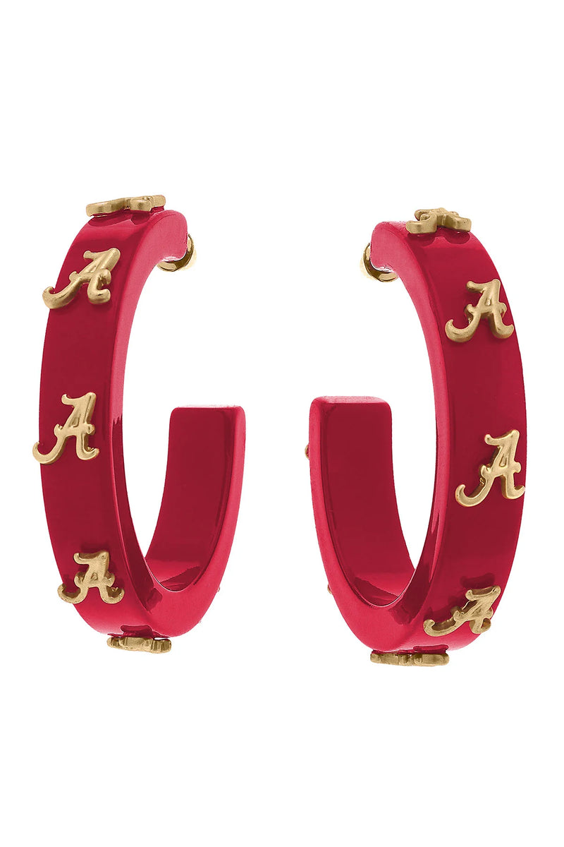 Alabama Crimson Tide Resin Logo Hoop Earrings in Crimson