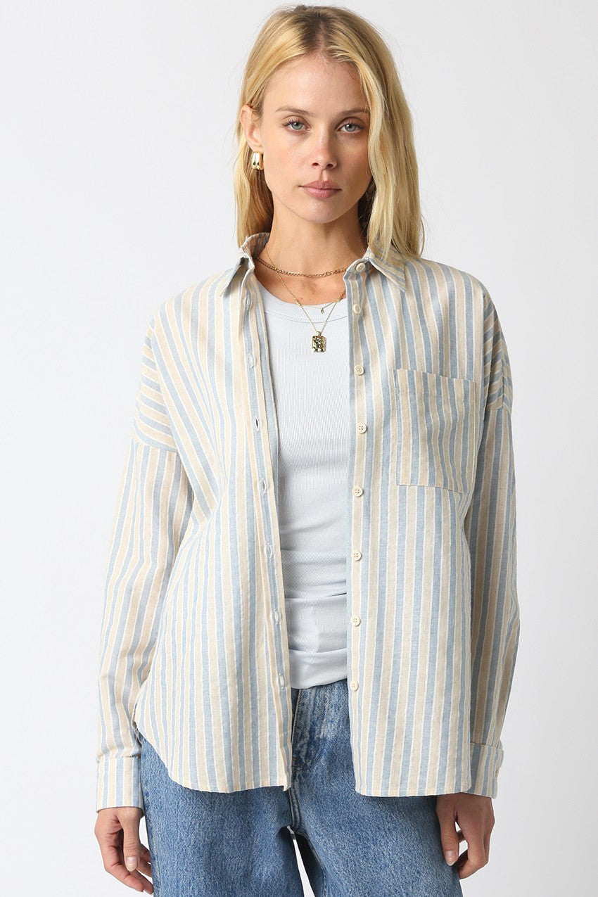 Women’s relaxed fit cotton striped button-down shirt