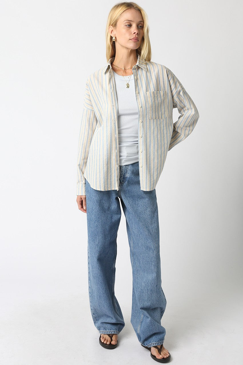 Women’s relaxed fit cotton striped button-down shirt