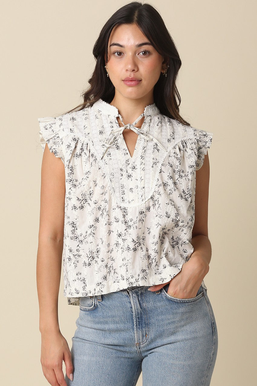 Women’s cotton blouse with front tie neckline
