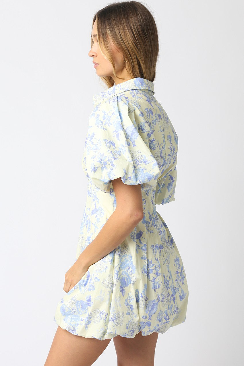 Women’s cotton floral dress with puff sleeves
