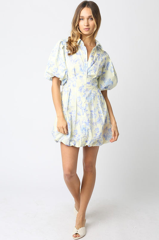 Women’s cotton floral dress with puff sleeves