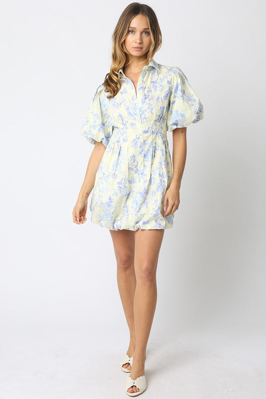 Women’s cotton floral dress with puff sleeves