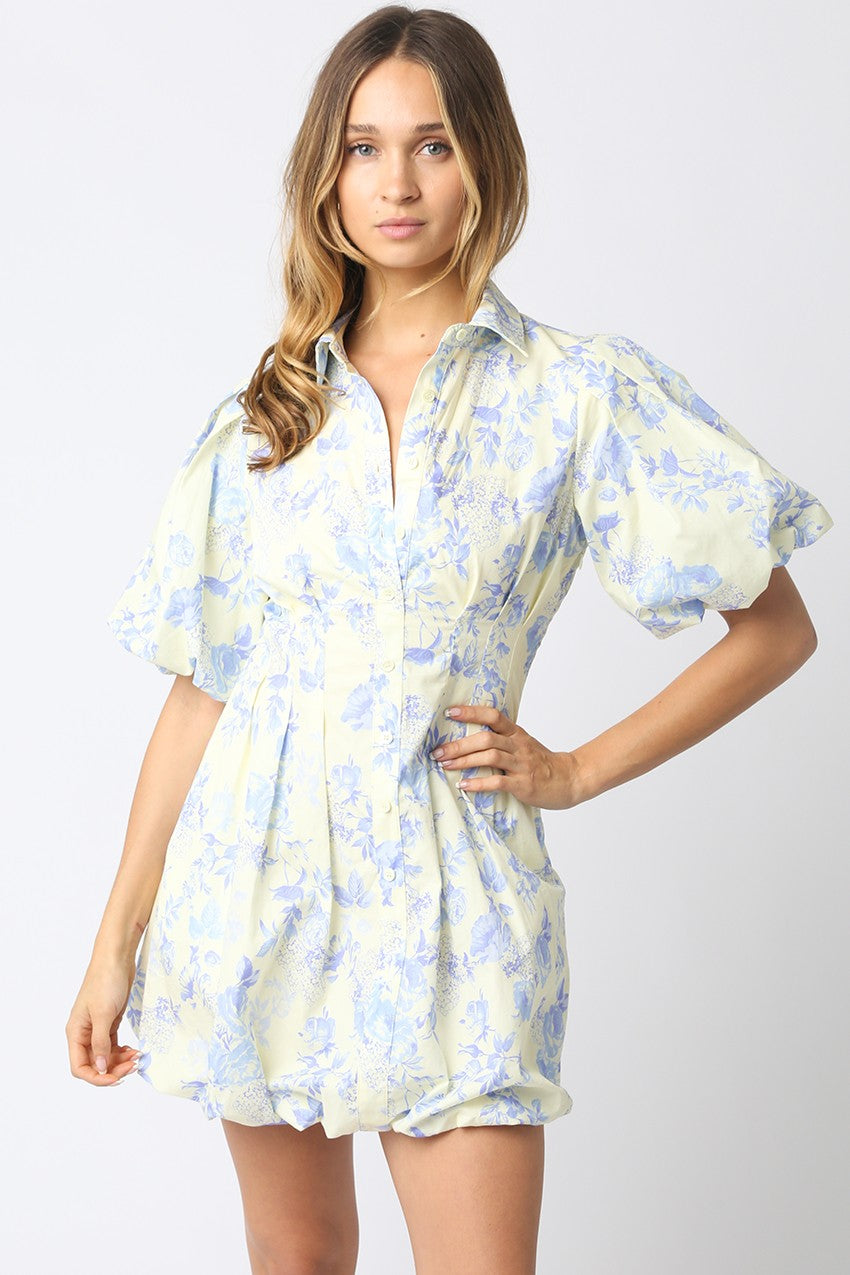Women’s cotton floral dress with puff sleeves