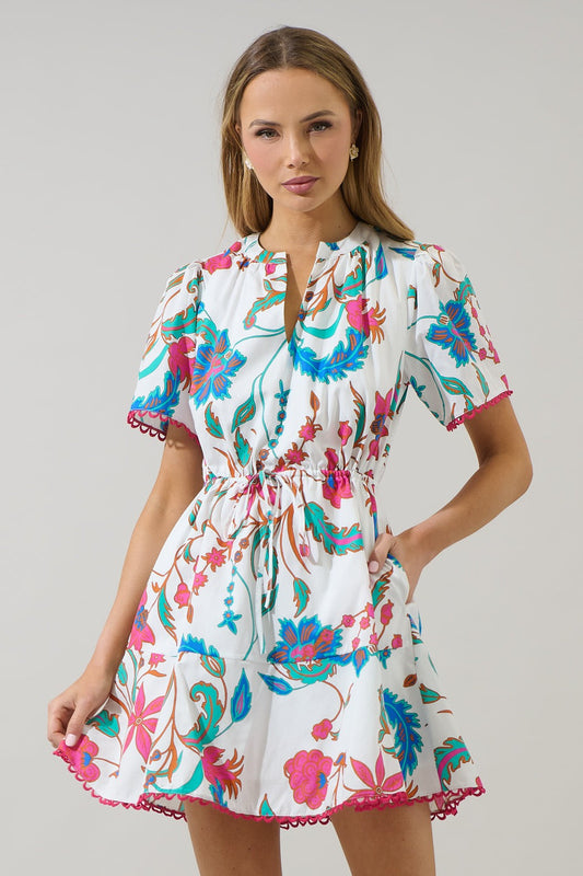 Izzie Floral Drawstring Shift Mini Dress