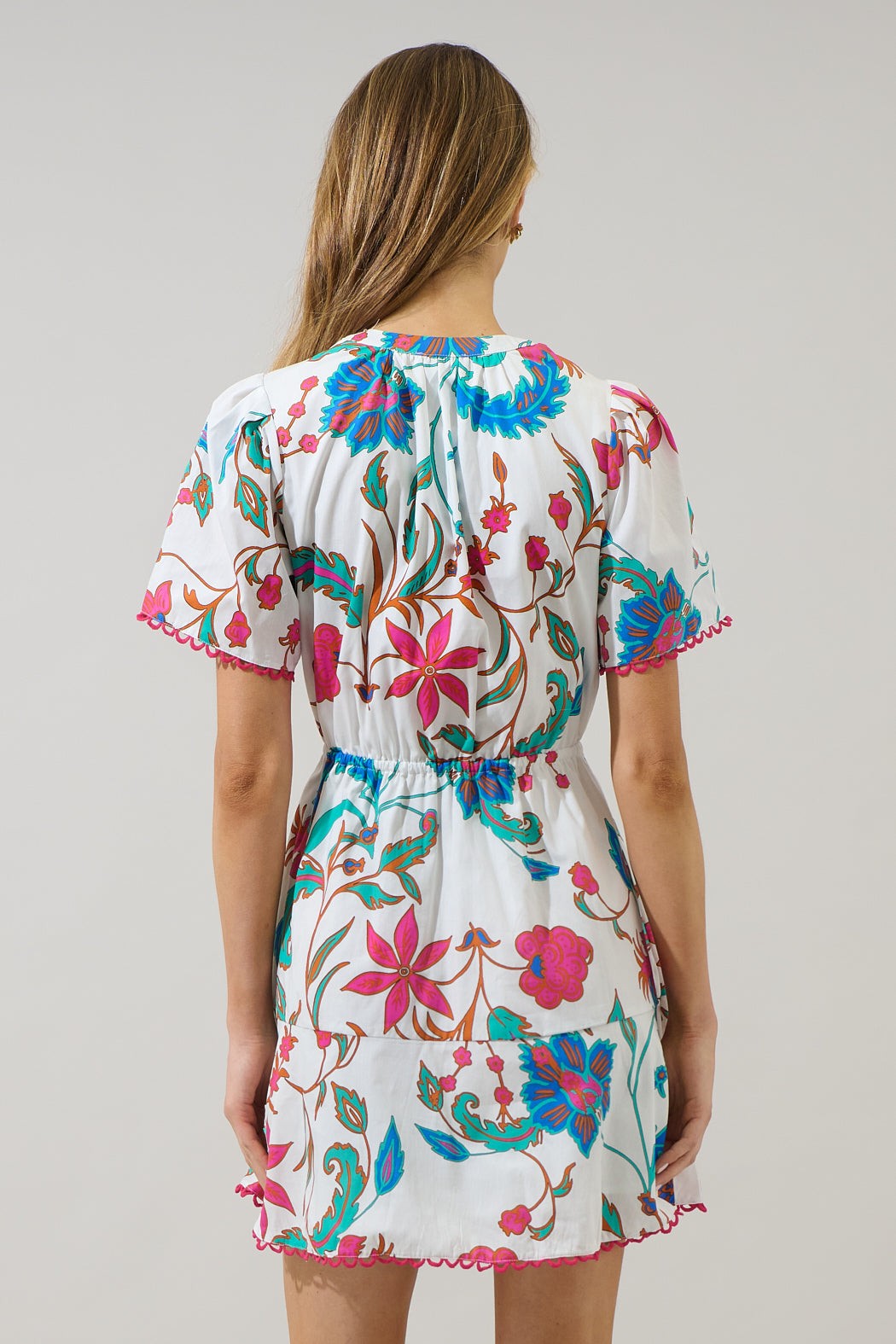 Izzie Floral Drawstring Shift Mini Dress
