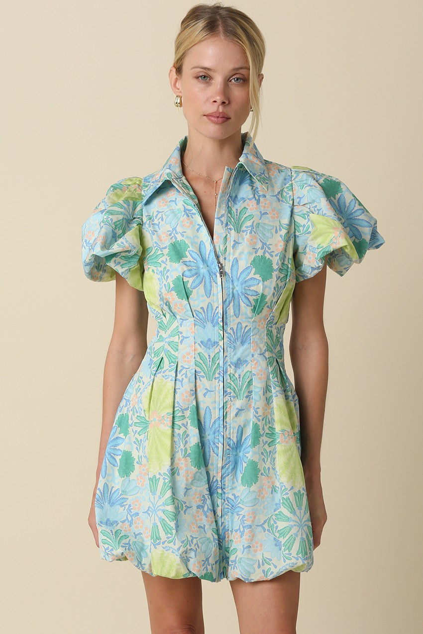 Cotton mini dress with structured collar and bubble hem