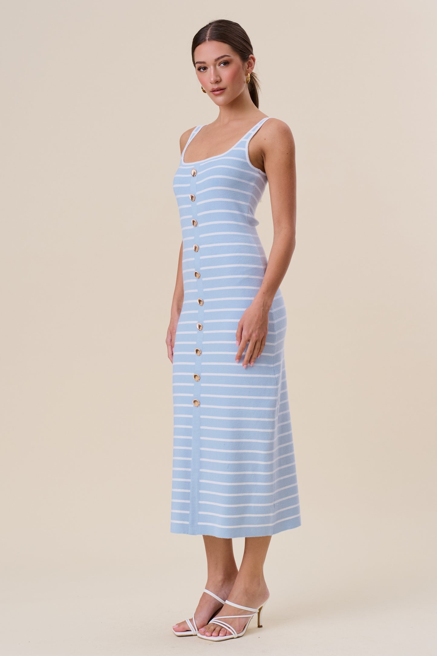 Lauren Striped Shell Button Maxi Dress