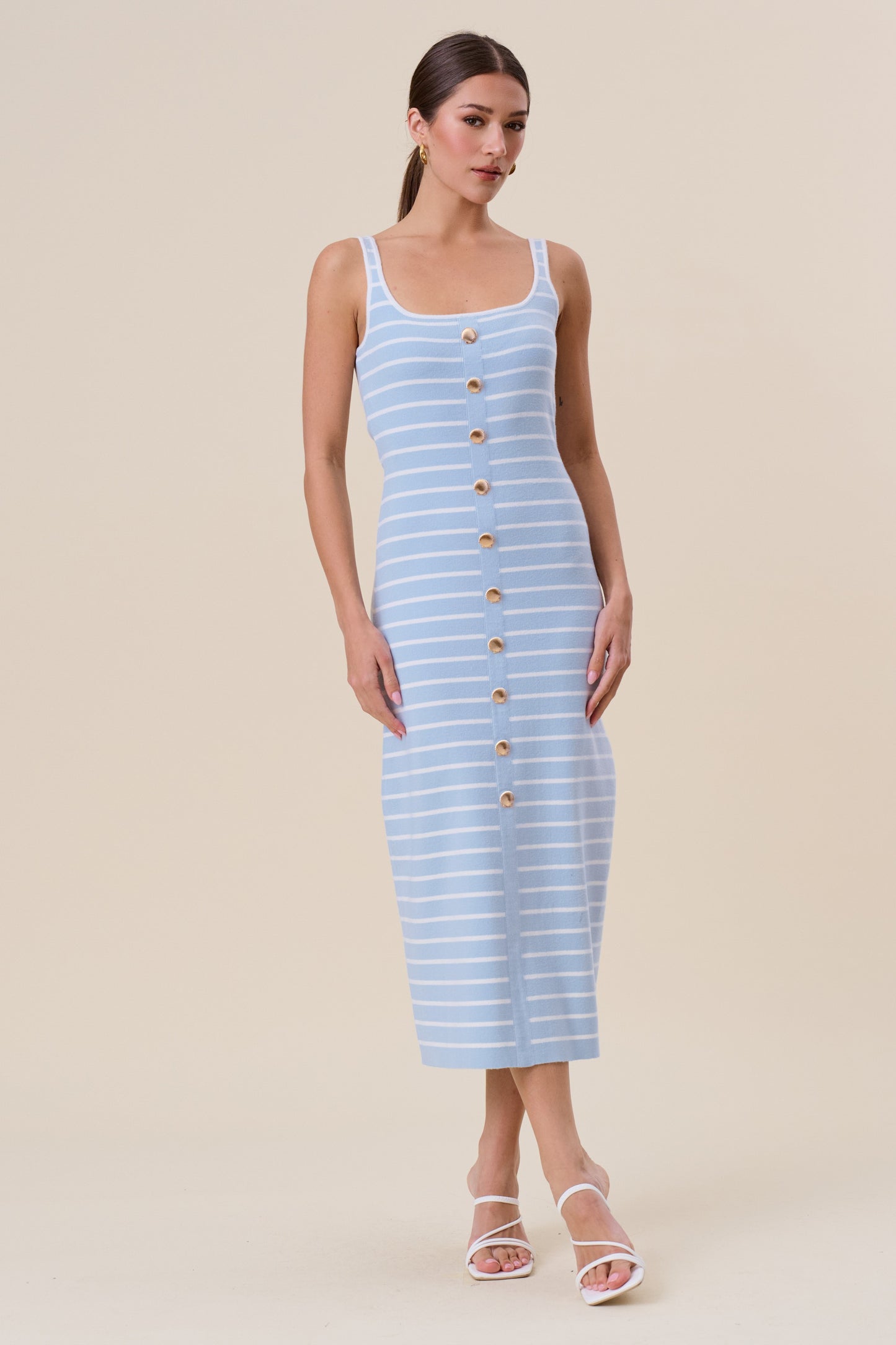 Lauren Striped Shell Button Maxi Dress