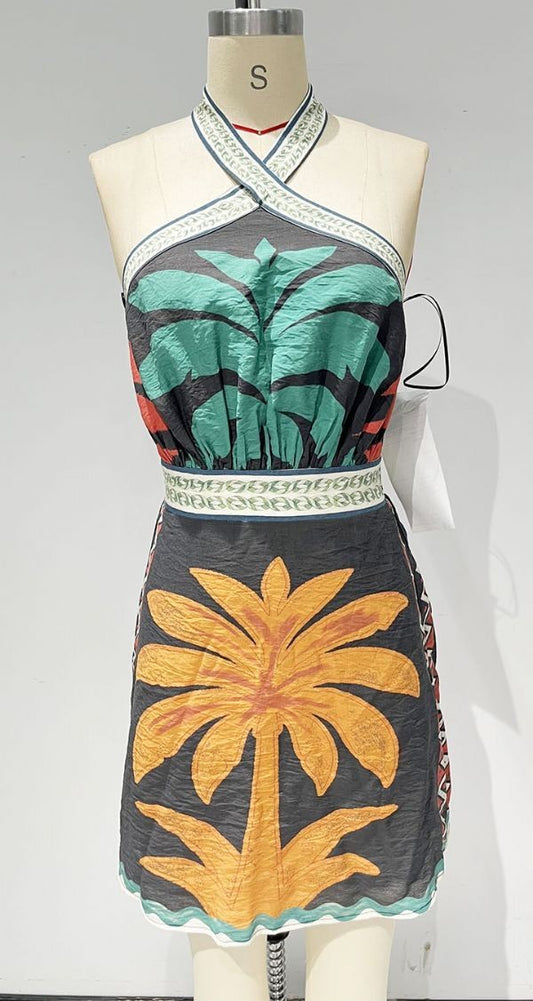 Isla Tropical Halter Mini Dress