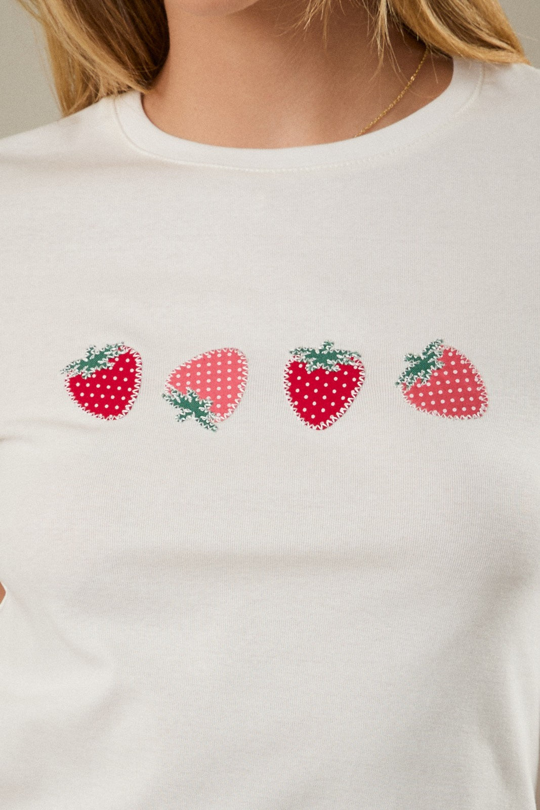 Strawberry Embroidered Cropped Tee