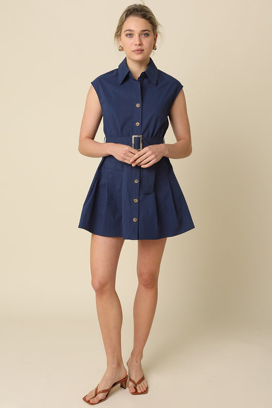 Donna Belted Sleeveless Shirt Dress