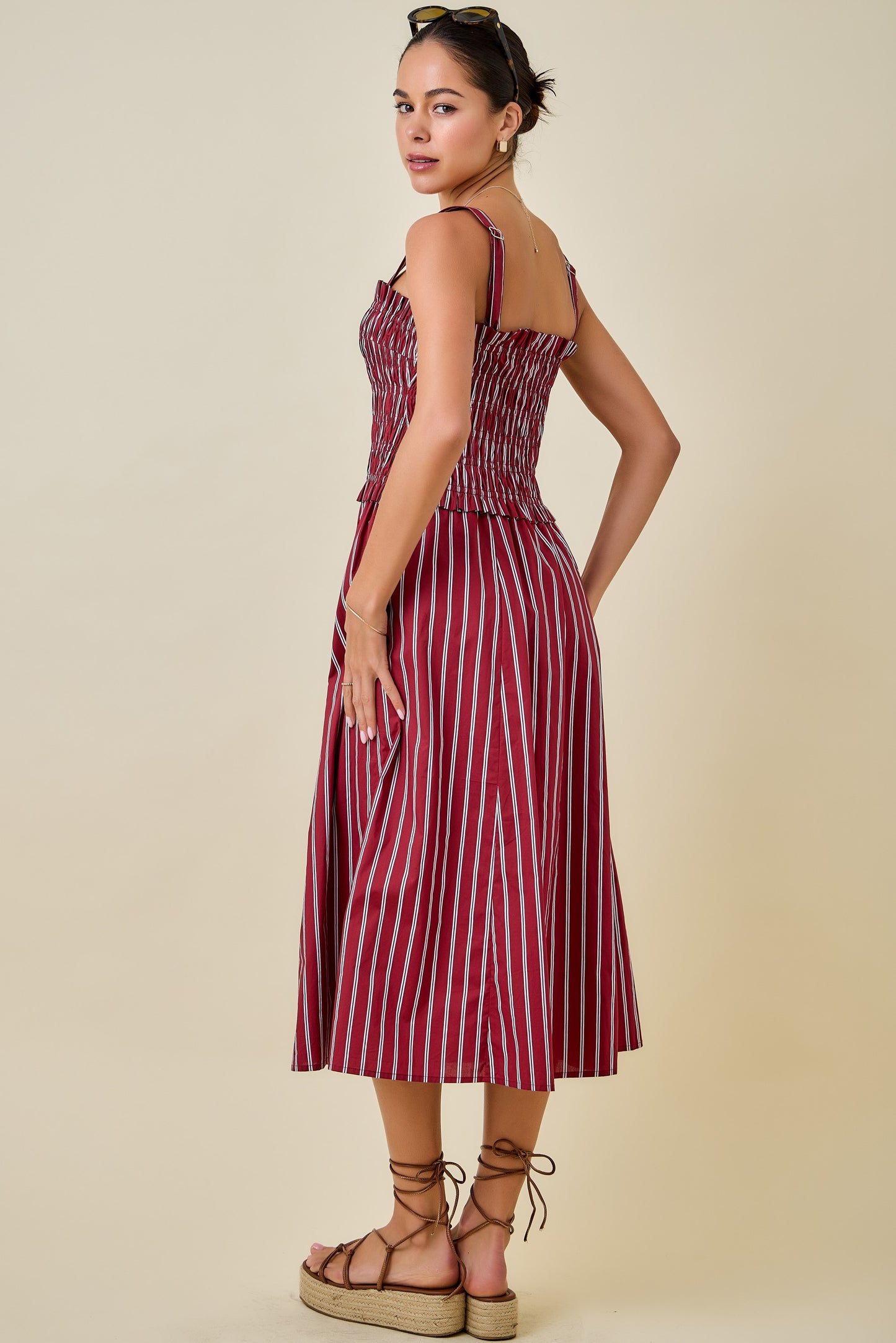 Avery Striped Smocked Midi Dress