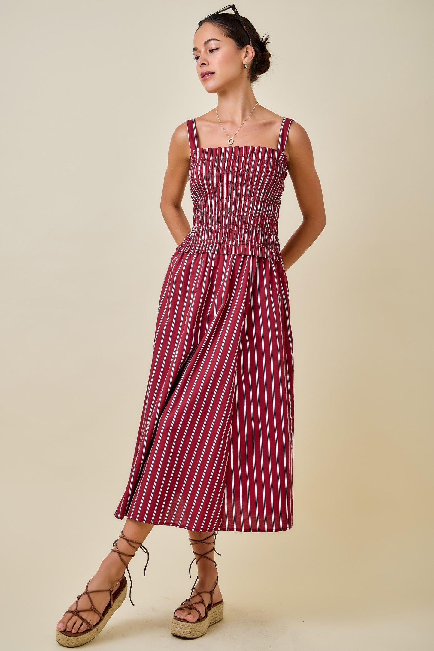 Avery Striped Smocked Midi Dress