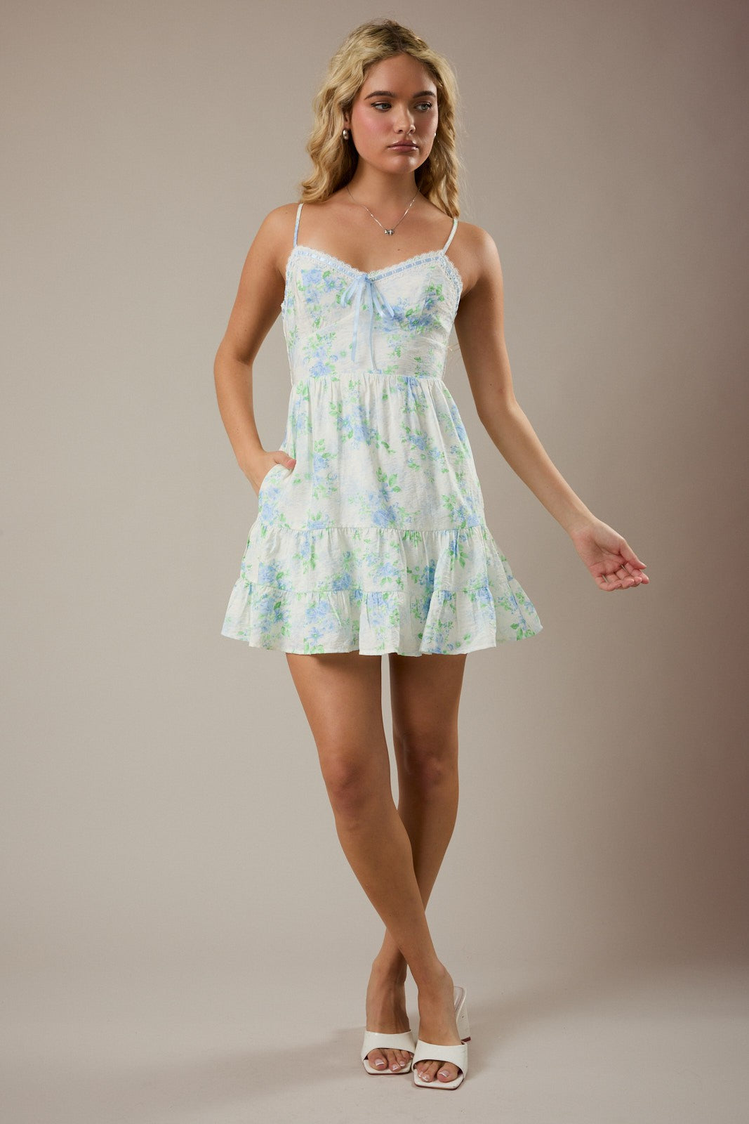 Floral print mini dress with smocked back