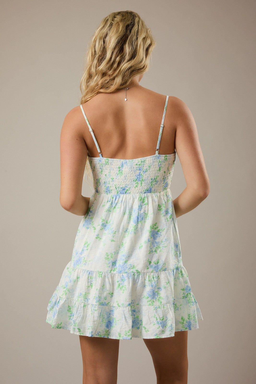 Floral print mini dress with smocked back