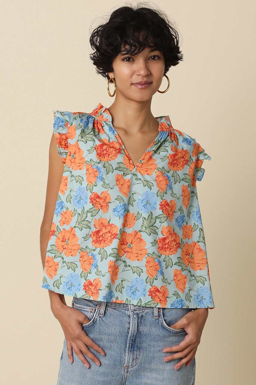 Bloom & Breeze Ruffle-Sleeve Floral Top