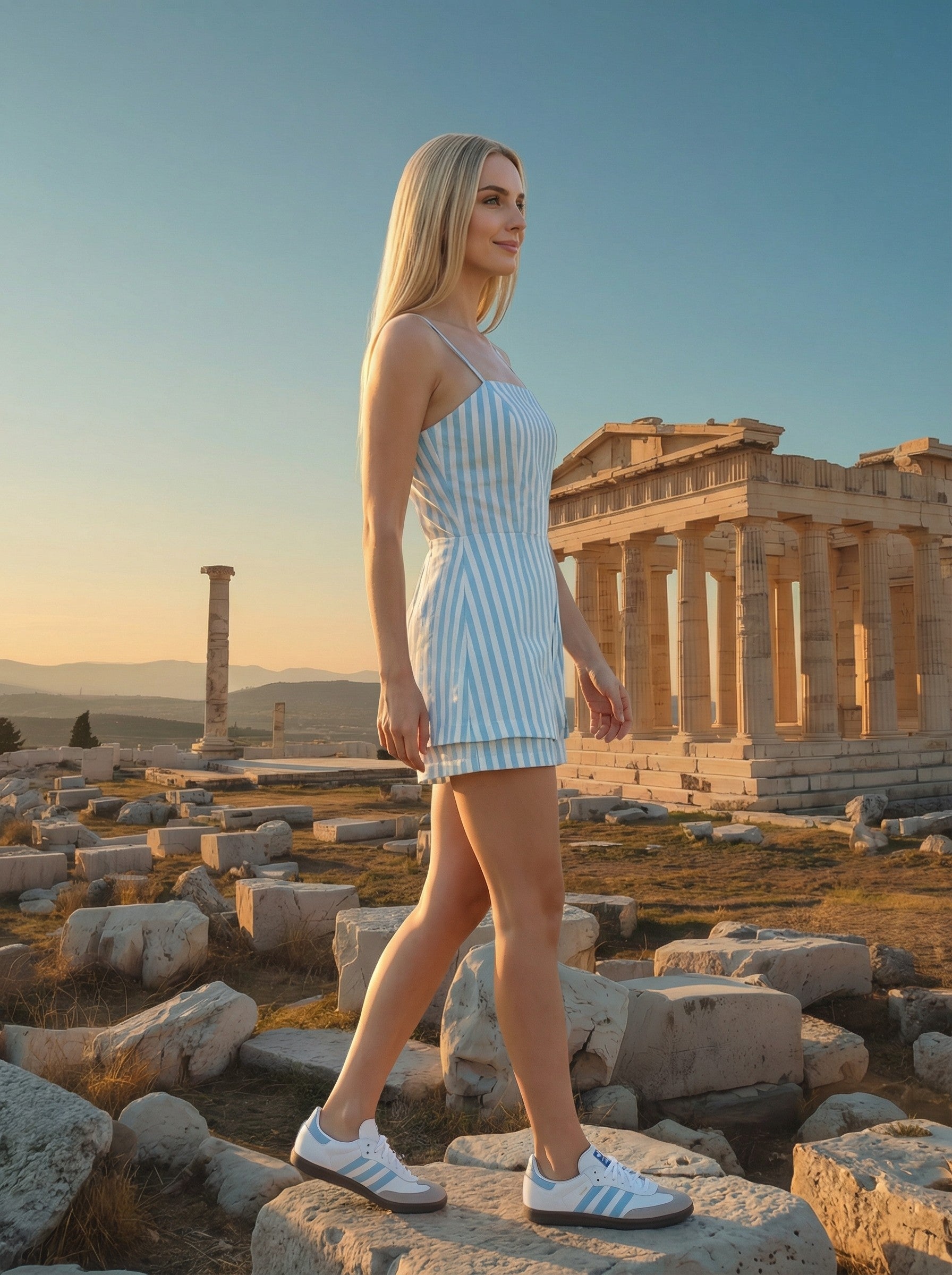 Striped button front romper with open back detail