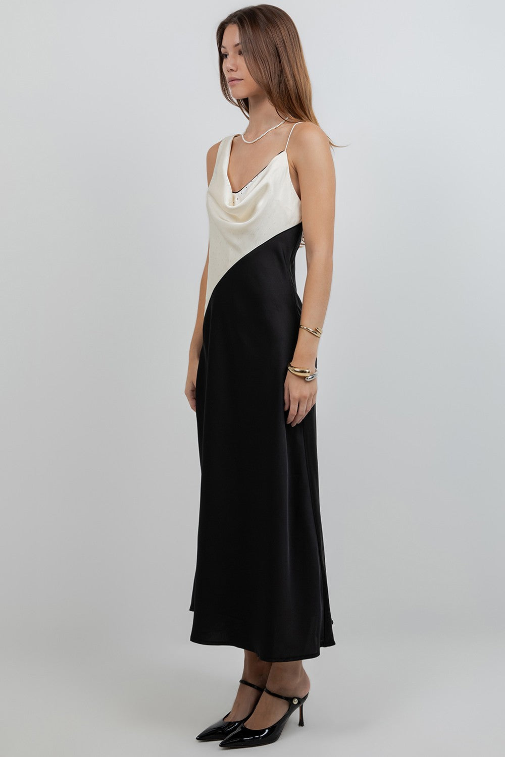 he Sienna Satin Cowl Neck Slip Dress