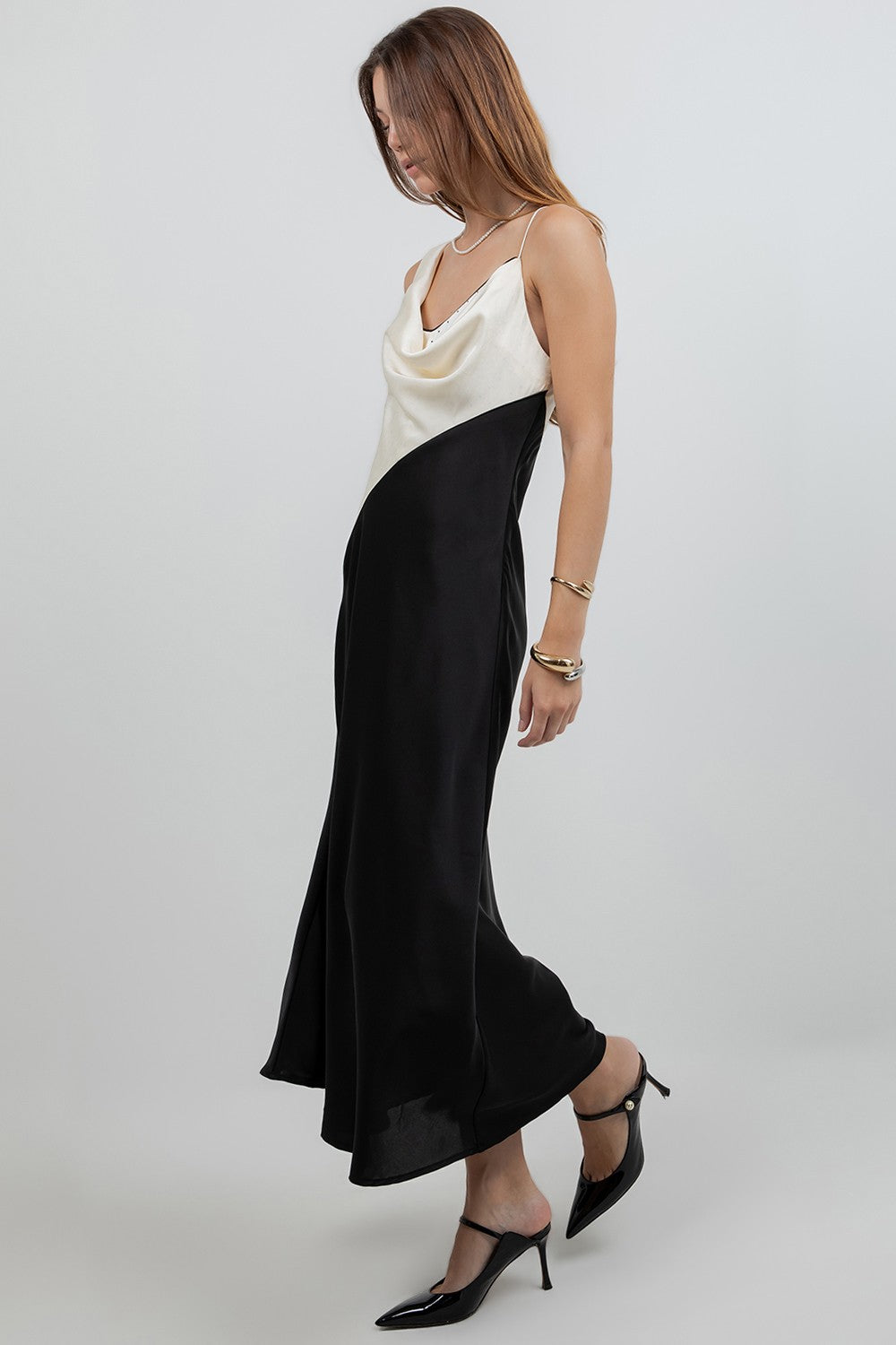he Sienna Satin Cowl Neck Slip Dress