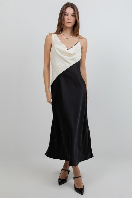 he Sienna Satin Cowl Neck Slip Dress